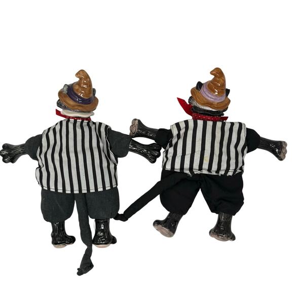 Fitz & Floyd Halloween Cat Figurines Pair 12” Whimsical Striped Witch Dolls - Picture 3 of 7